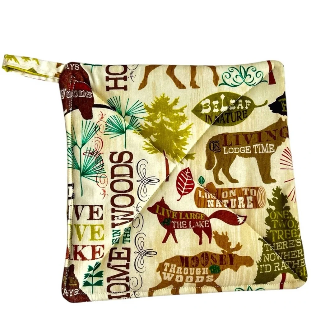 Hand Crafted Nature-Themed Pot Holder - Green, Brown, Cream Hand Crafted Hot Mat